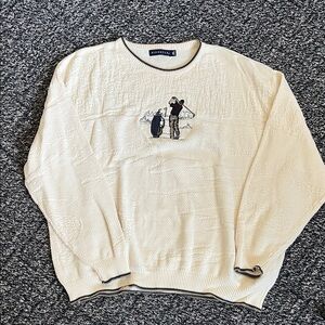 Men's Cream Crewneck Sweater with Embroidered Design